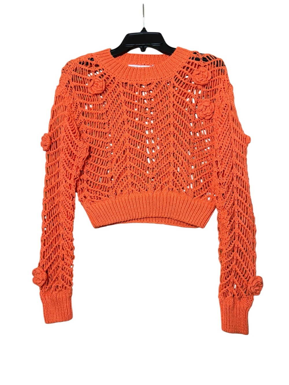 Muy Muy Orange Crochet Knit Boho Festi Floral Applique Crop Sweater -Small